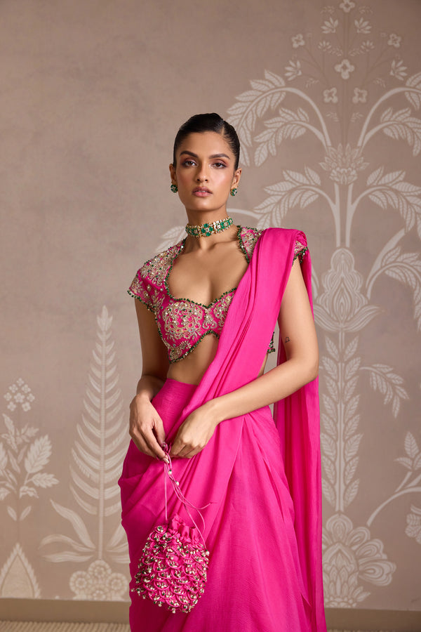 BRIGHT FUCSHIA SAREE SET