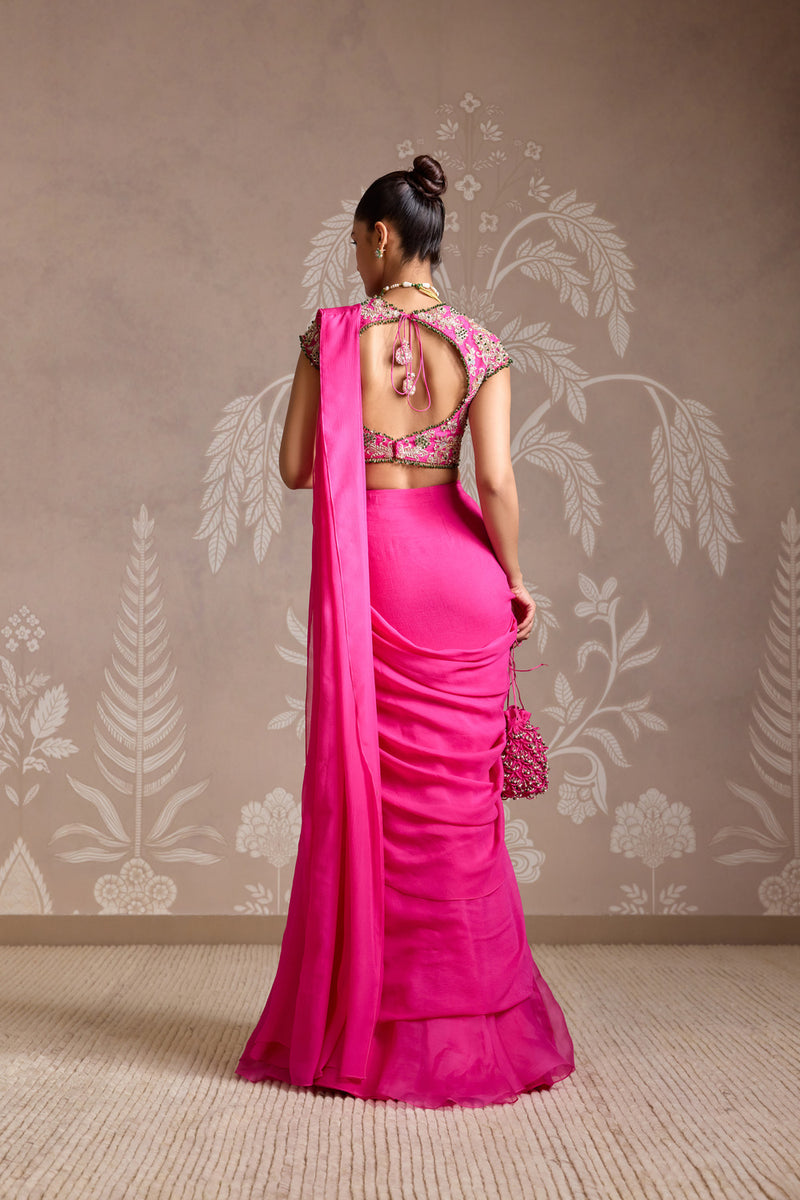 BRIGHT FUCSHIA SAREE SET