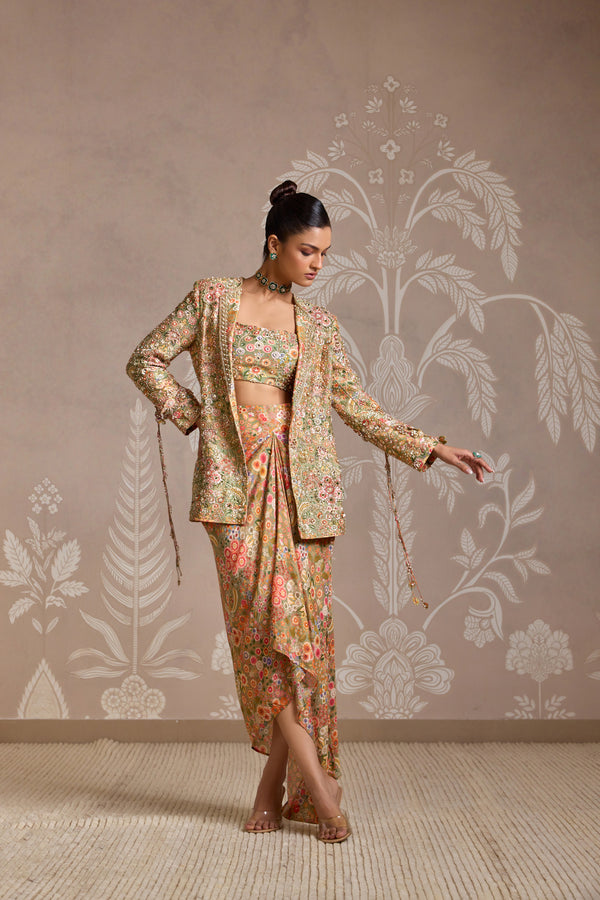 OLIVE GREEN PRINT JACKET SET