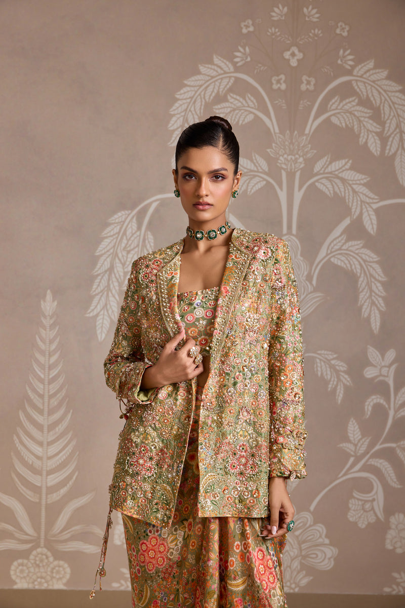 OLIVE GREEN PRINT JACKET SET