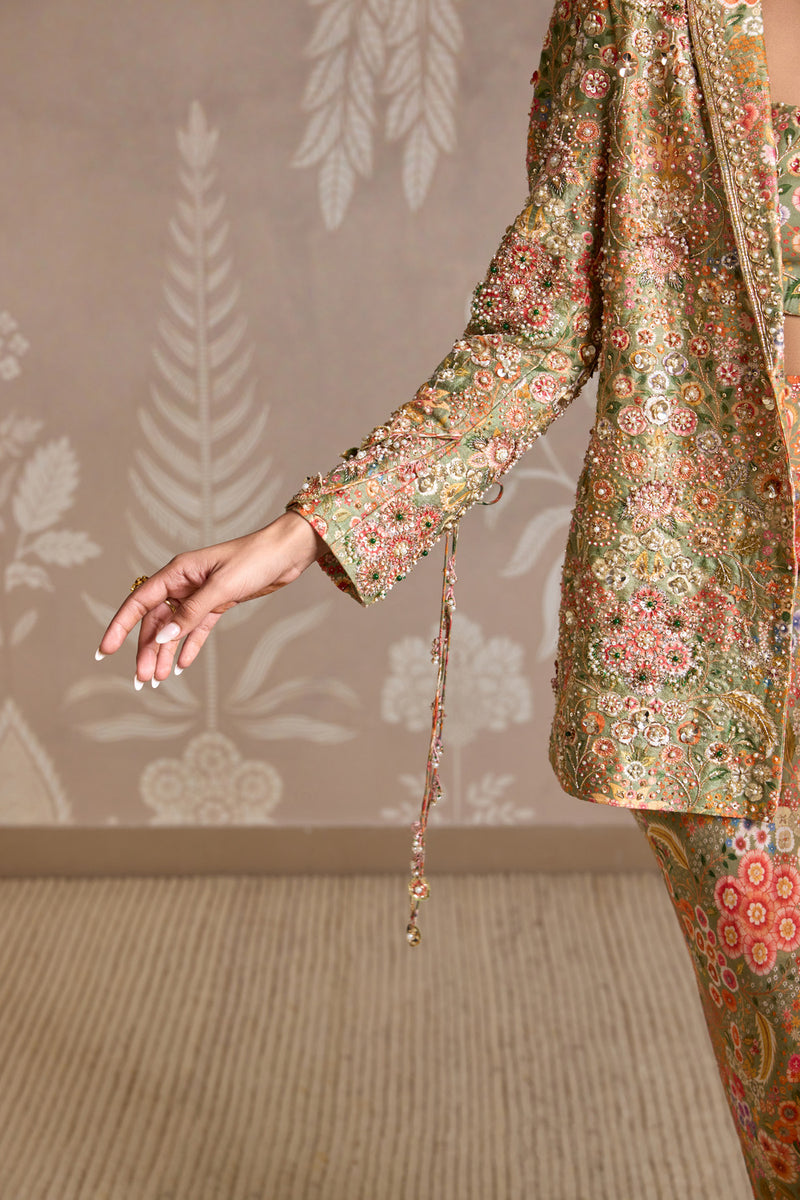 OLIVE GREEN PRINT JACKET SET
