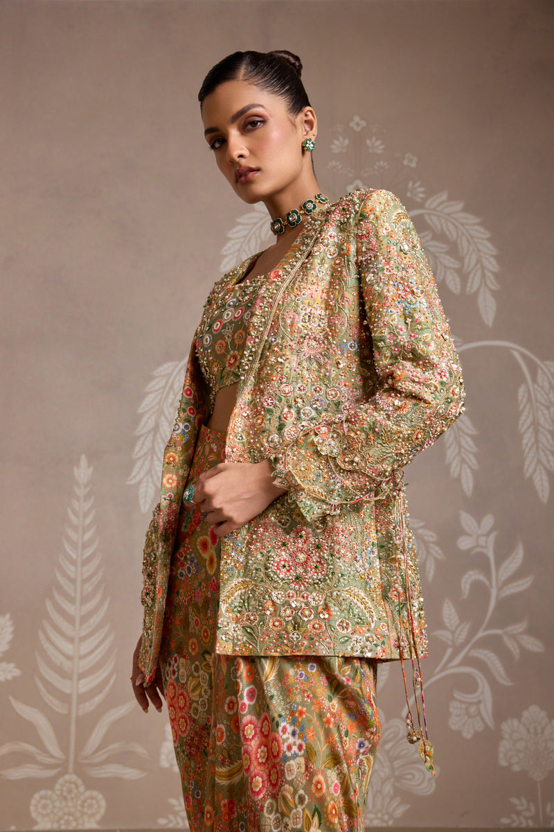 OLIVE GREEN PRINT JACKET SET