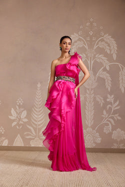 BRIGHT FUCSHIA SAREE SET