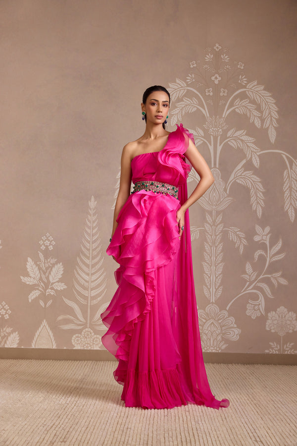 BRIGHT FUCSHIA SAREE SET