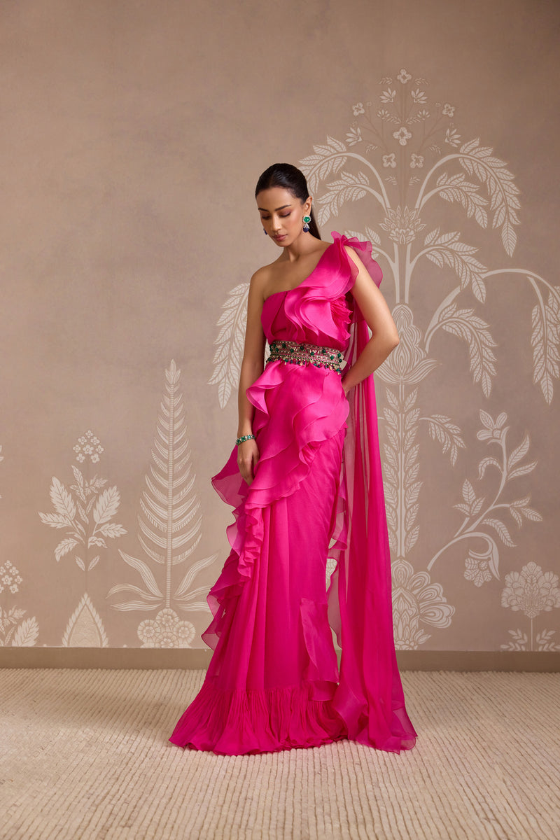 BRIGHT FUCSHIA SAREE SET