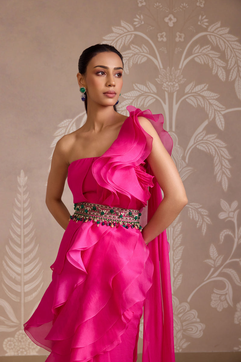BRIGHT FUCSHIA SAREE SET