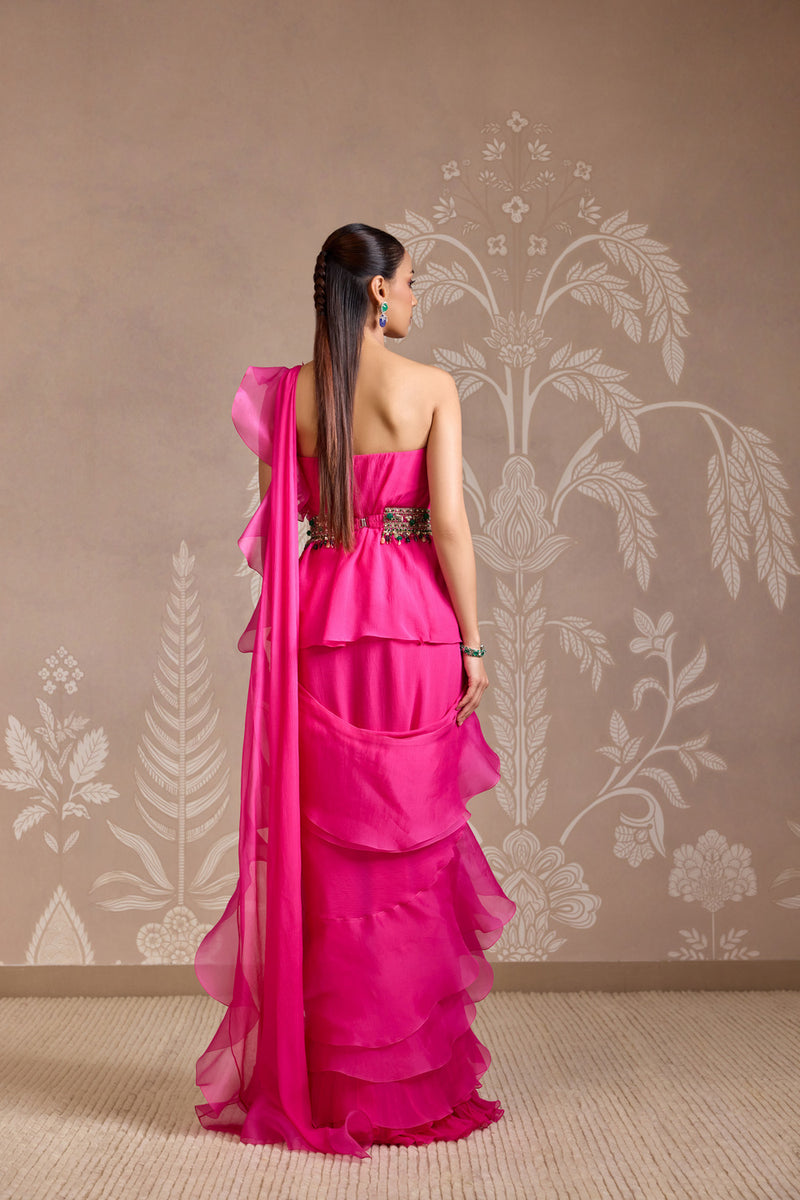 BRIGHT FUCSHIA SAREE SET