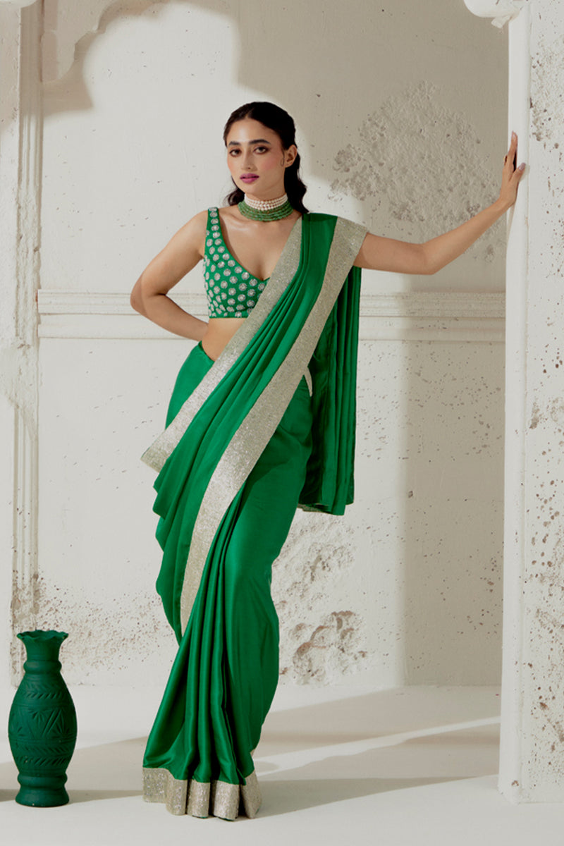 Green Silk Satin Saree