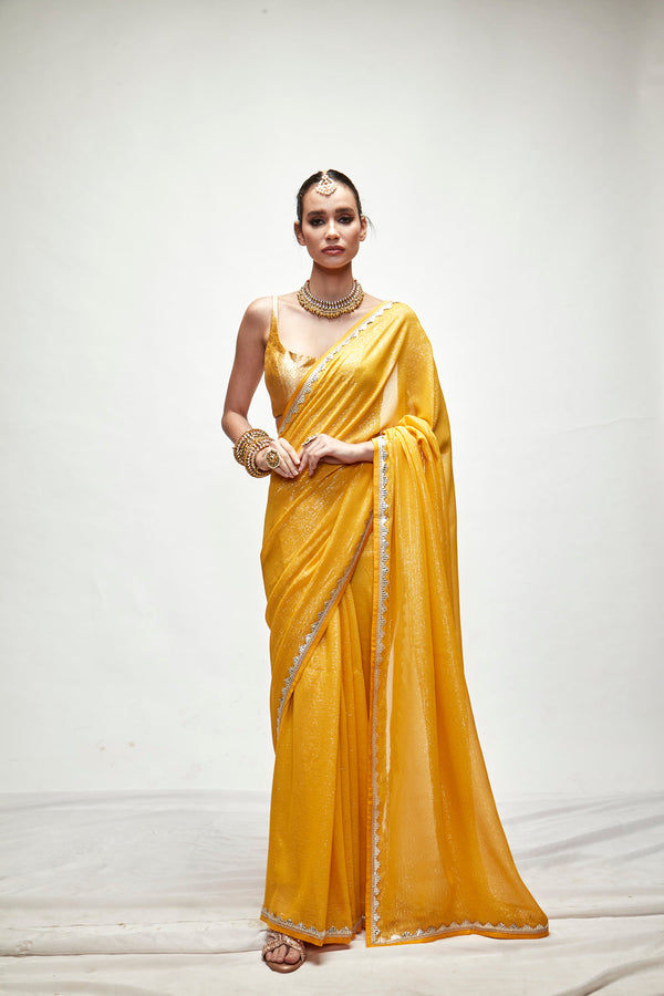 Dandelion Yellow Mettalic Saree Set