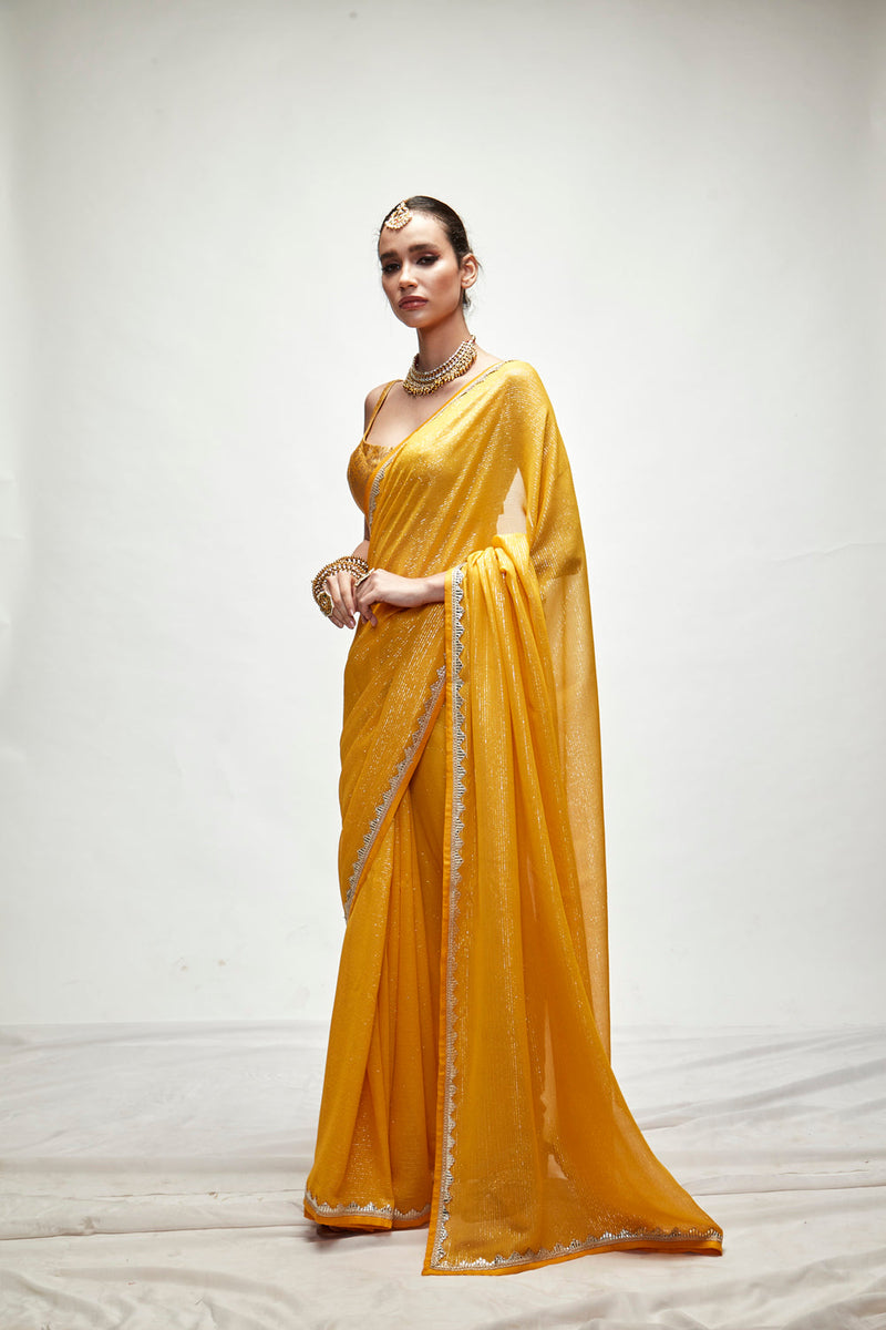 Dandelion Yellow Mettalic Saree Set