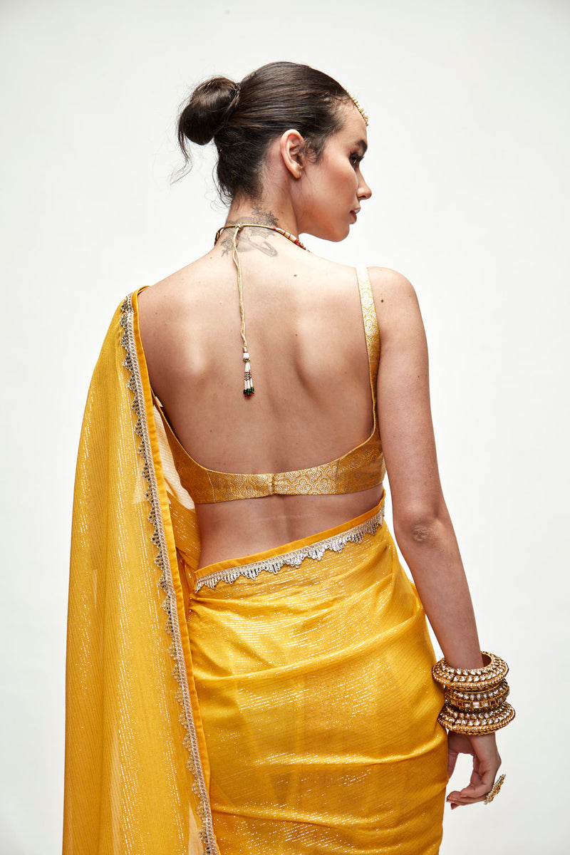 Dandelion Yellow Mettalic Saree Set