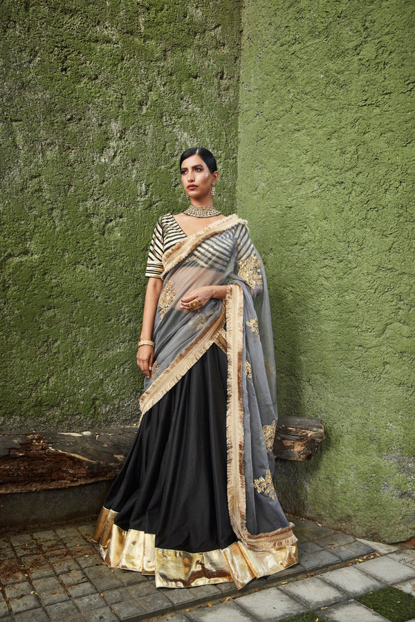 Black, Grey Lehenga