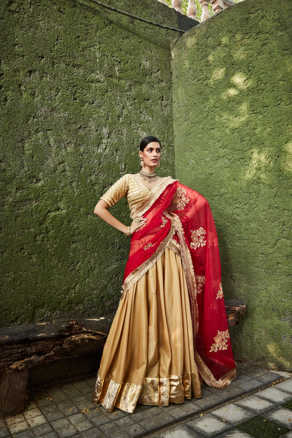 Gold, Red Lehenga