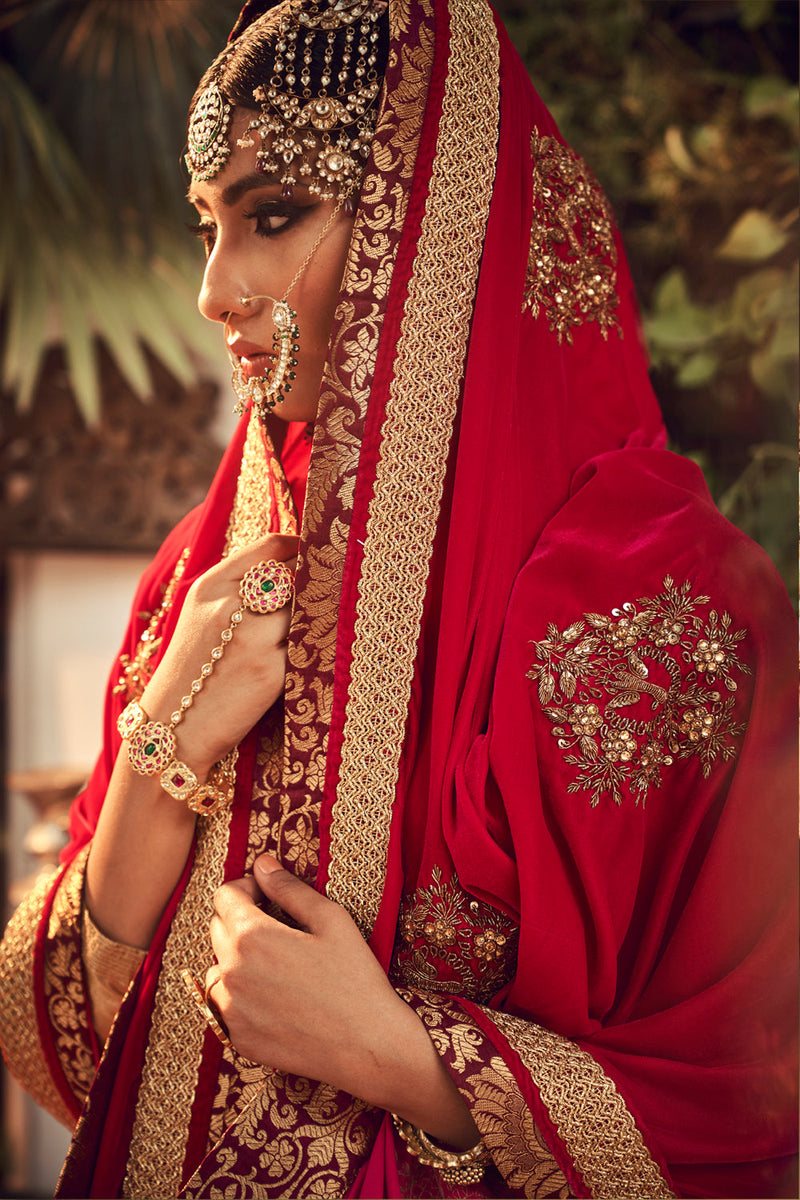 Oxidised Gold Lengha Set With Velvet Dupatta Shawl