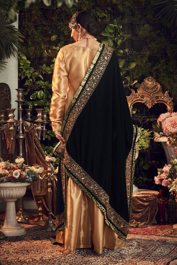 Oxidised Gold Garara Set With Velvet Dupatta Shawal