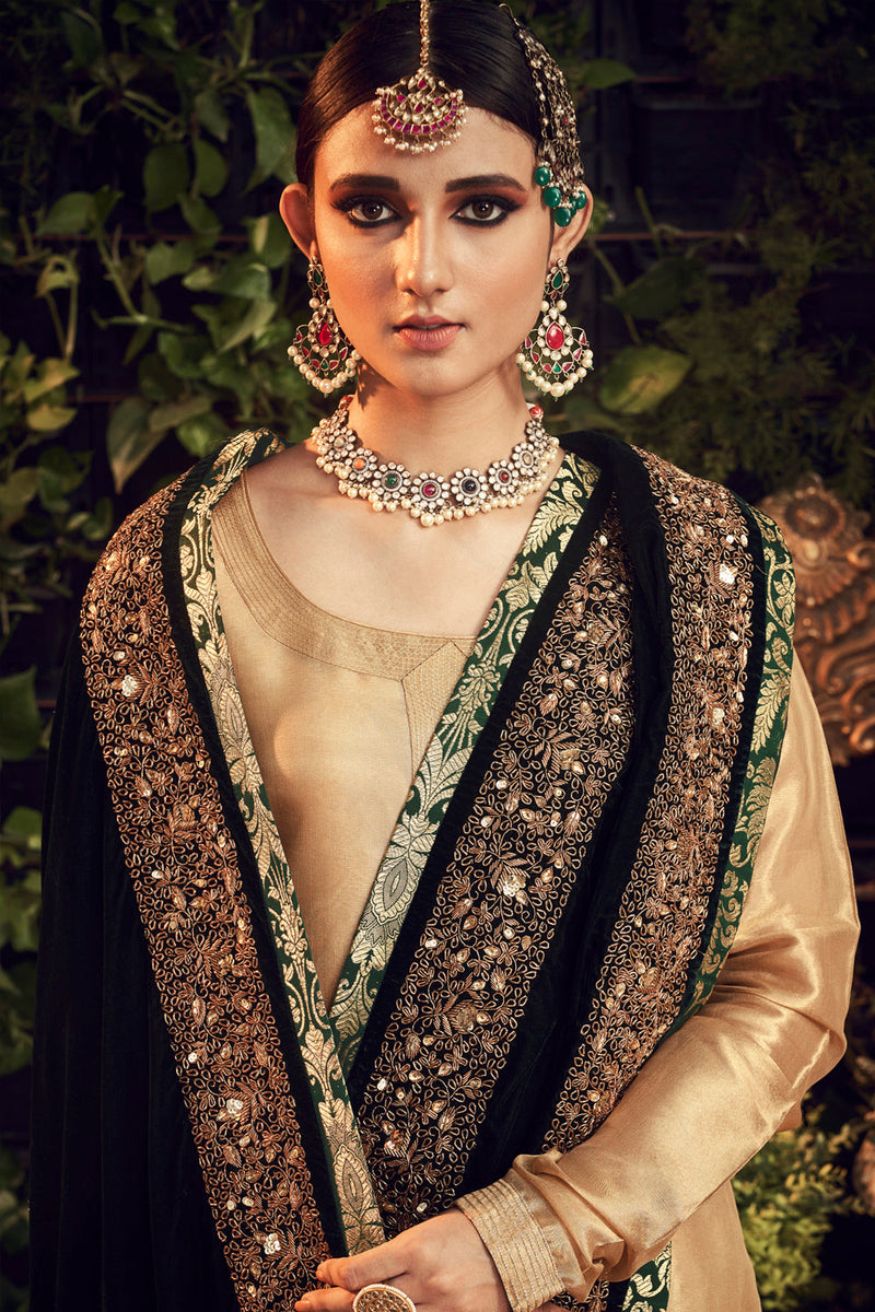 Oxidised Gold Garara Set With Velvet Dupatta Shawal