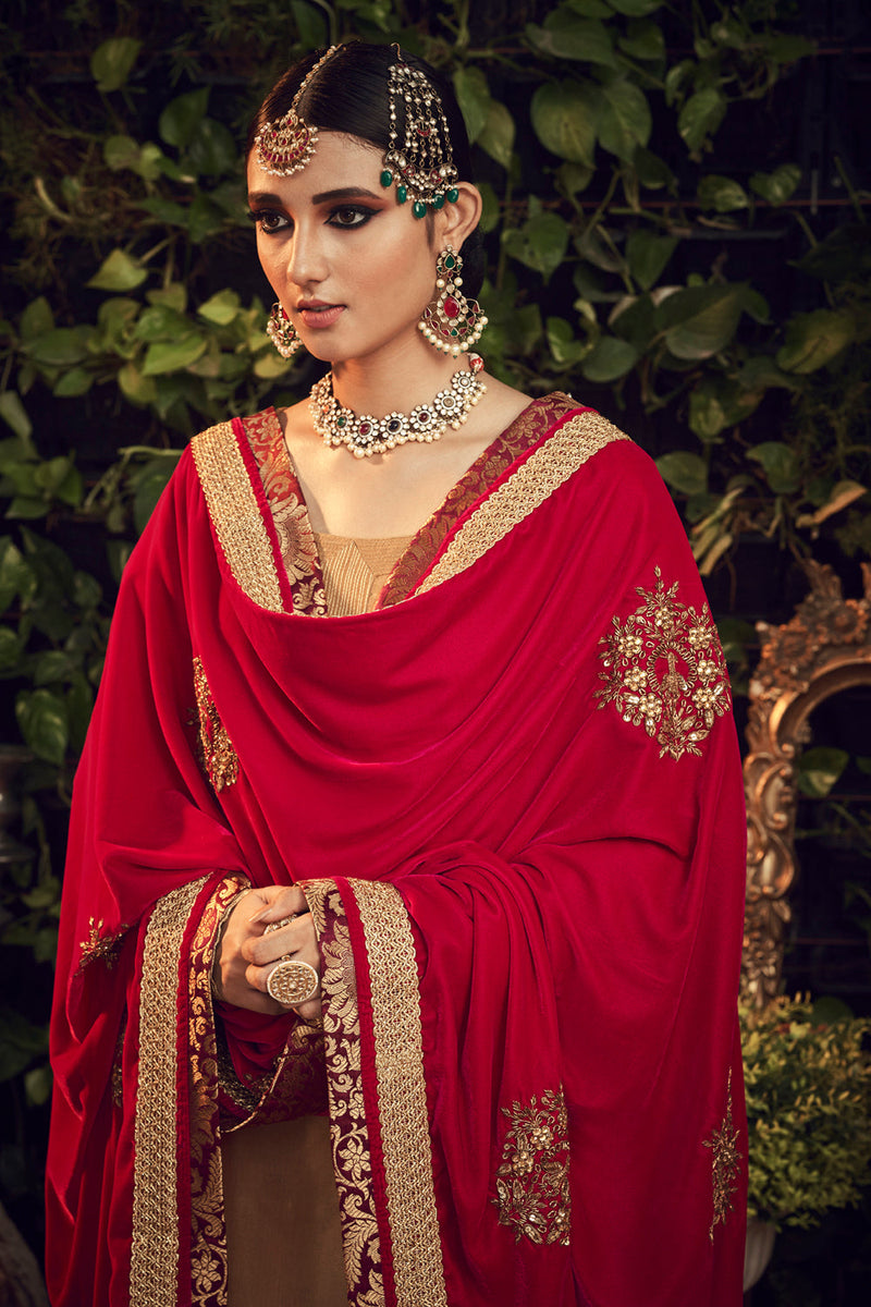 Oxidised Gold Garara Set With Velvet Dupatta Shawl