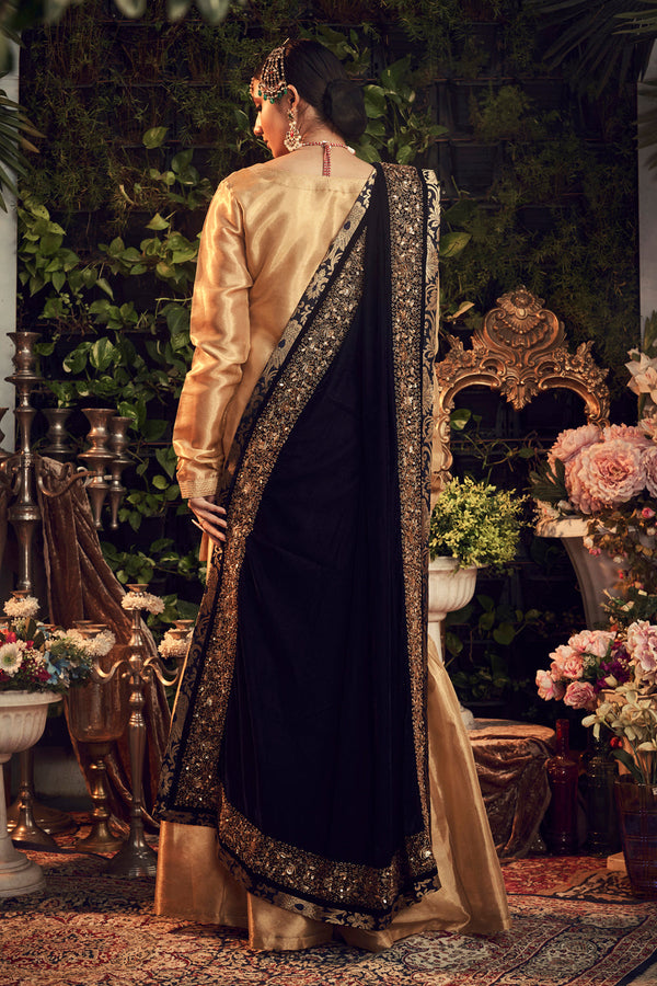 Oxidised Gold Garara Set With Velvet Dupatta Shawl