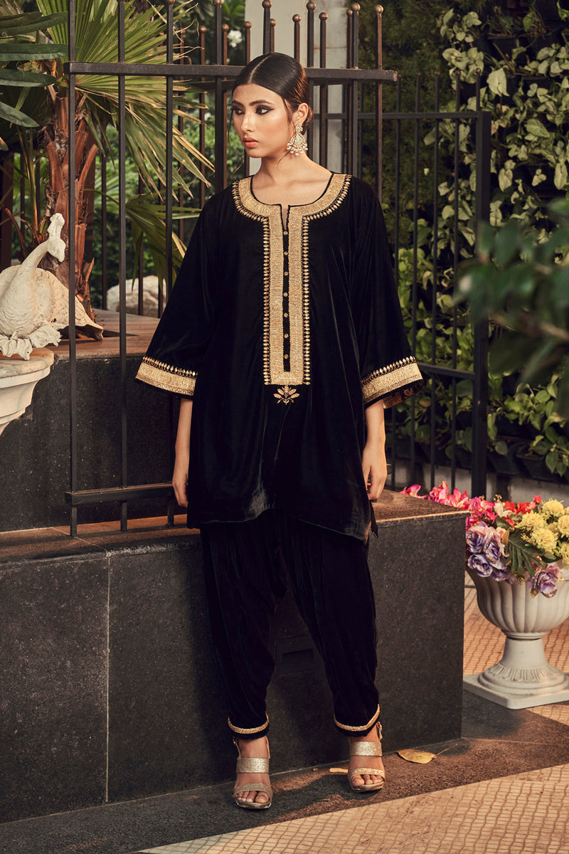 All Black Vevet Kurta And Salwar Set