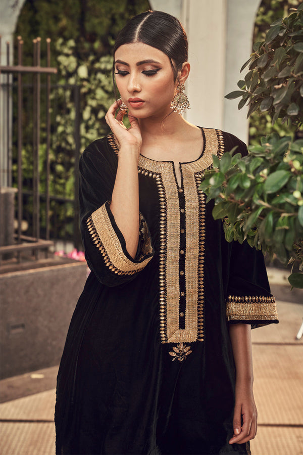 All Black Vevet Kurta And Salwar Set