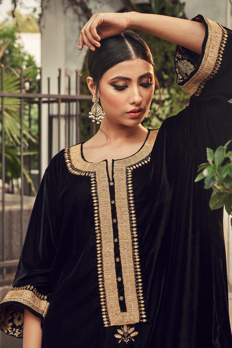 All Black Vevet Kurta And Salwar Set