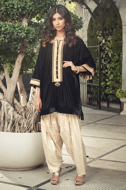 Black Velvet Kurta With Dhoti Salwar