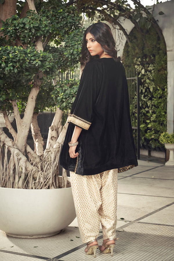 Black Velvet Kurta With Dhoti Salwar