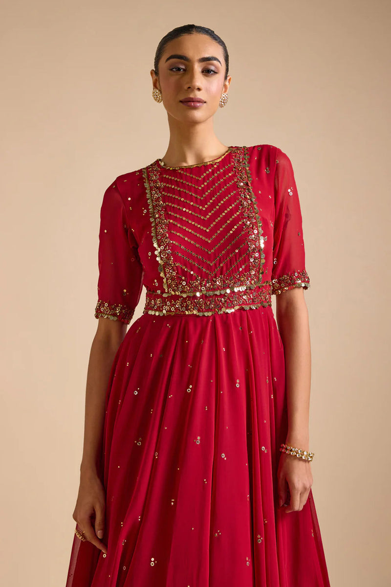 Red Anarkali Set