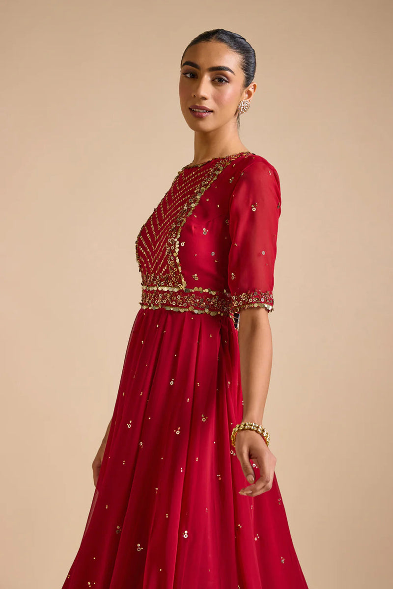 Red Anarkali Set