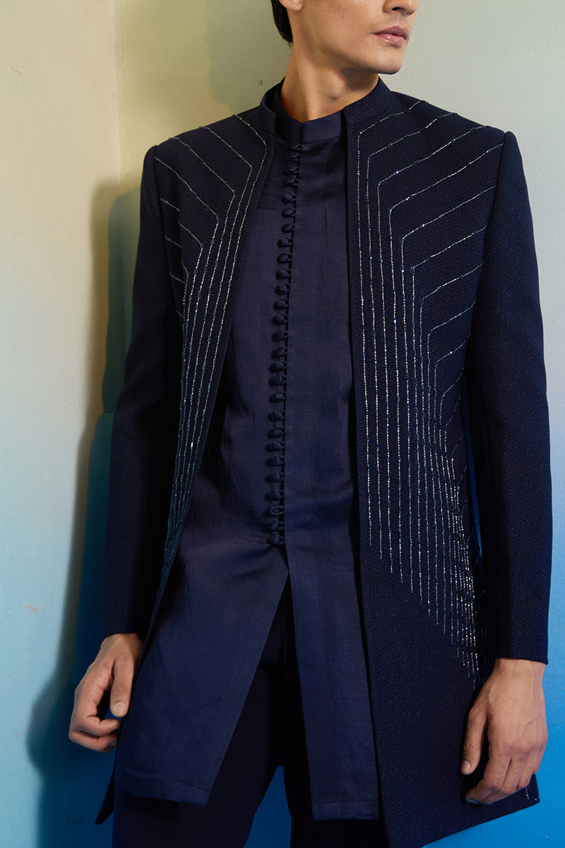 Blue Blaze Open Sherwani Set