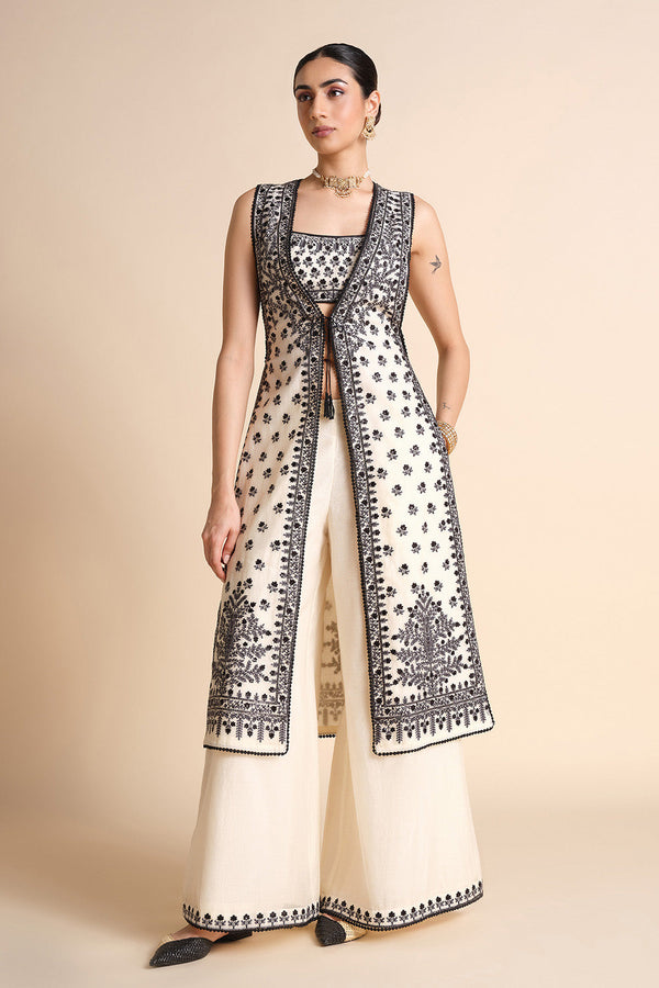 Sawsan Embroidered Mul Tabard Set - White