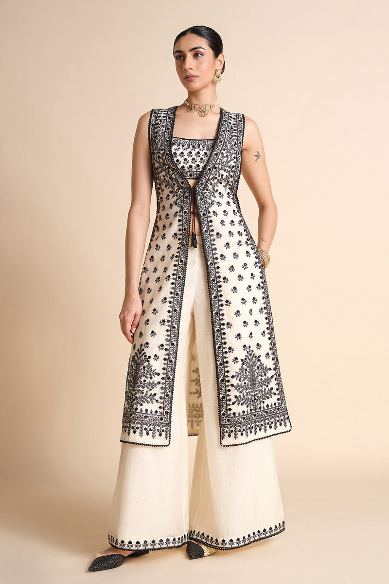 Sawsan Embroidered Mul Tabard Set - White