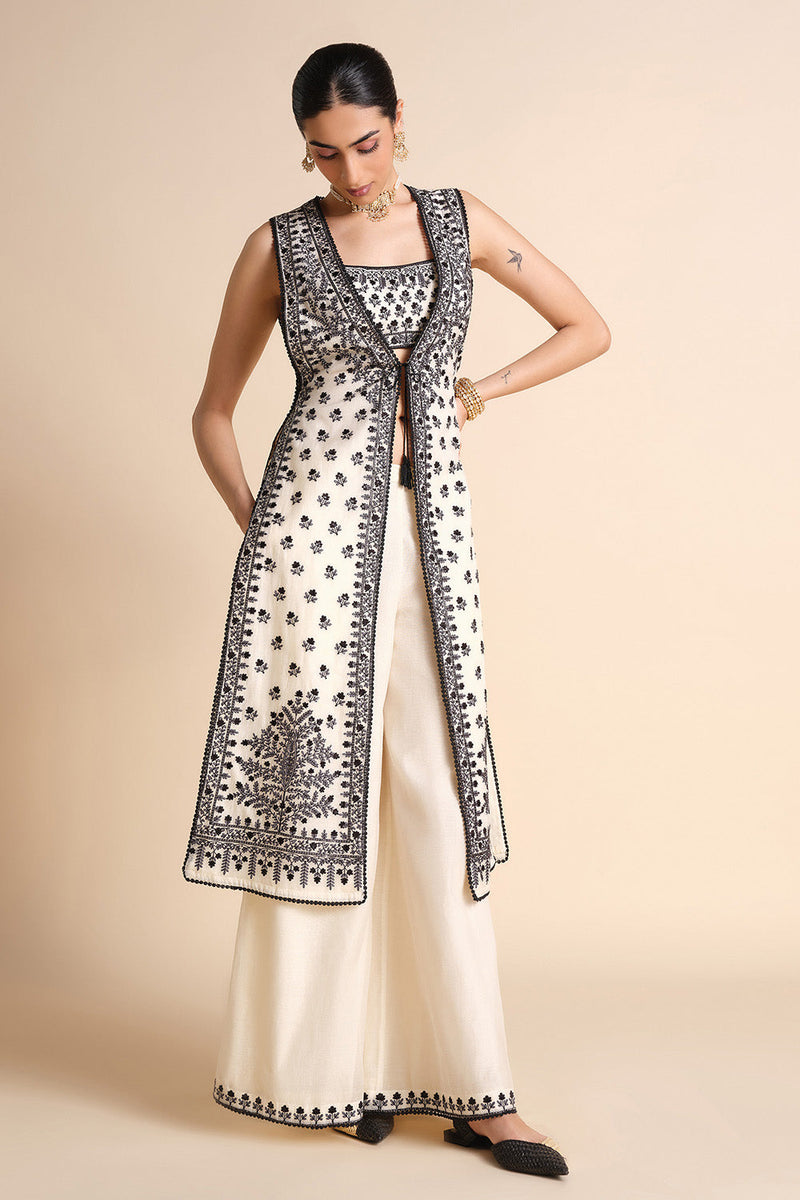 Sawsan Embroidered Mul Tabard Set - White