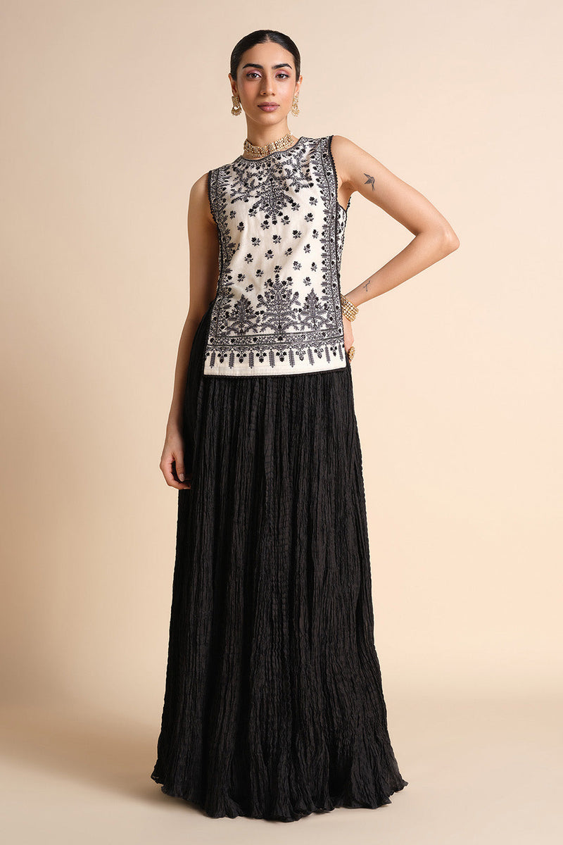 Sawsan Embroidered Skirt Set - White