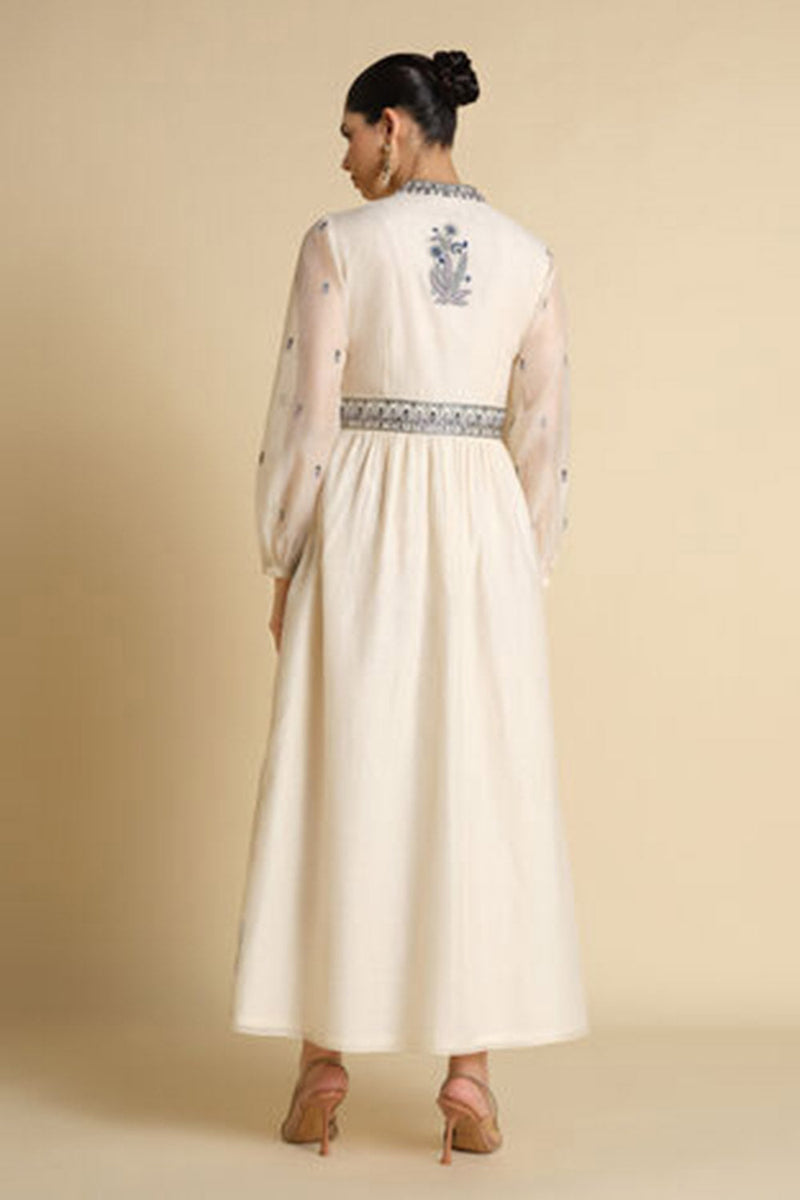Aditha Embroidered Mul Kaftan - Blue & White