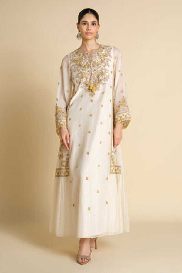 Vriddha Embroidered Mul Kaftan - Natural