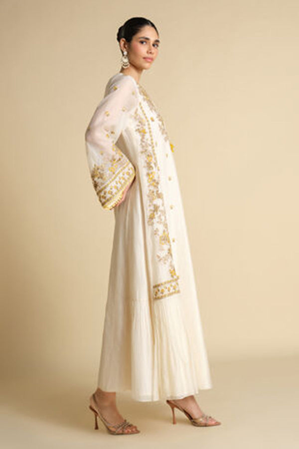Vriddha Embroidered Mul Kaftan - Natural