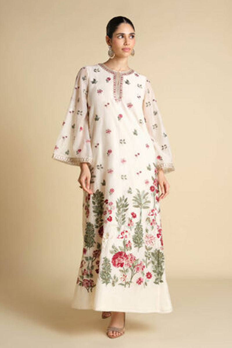 Marzun Embroidered Mul Kaftan - Ivory