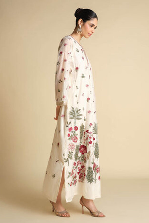 Marzun Embroidered Mul Kaftan - Ivory