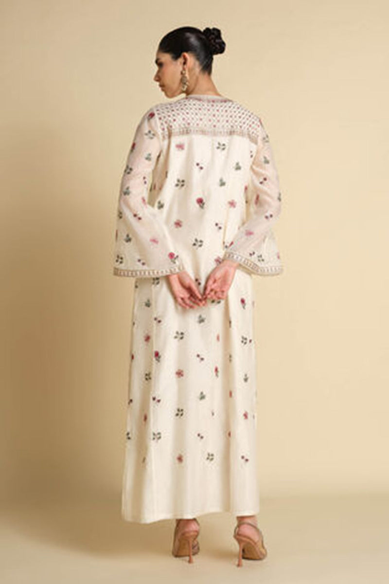 Marzun Embroidered Mul Kaftan - Ivory