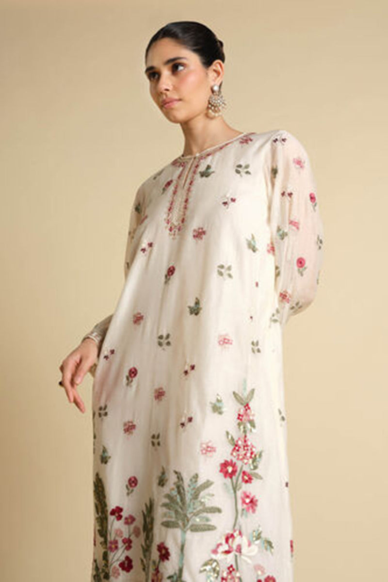 Marzun Embroidered Mul Kaftan - Ivory