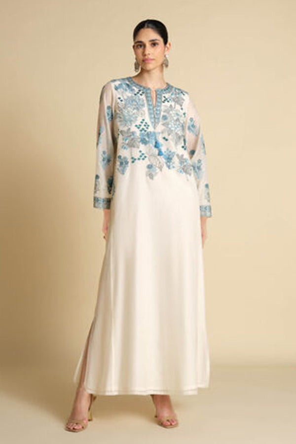 Akshiti Embroidered Mul Kaftan - Ivory