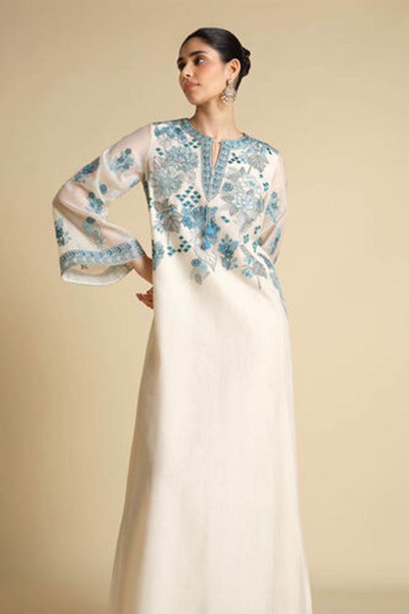 Akshiti Embroidered Mul Kaftan - Ivory