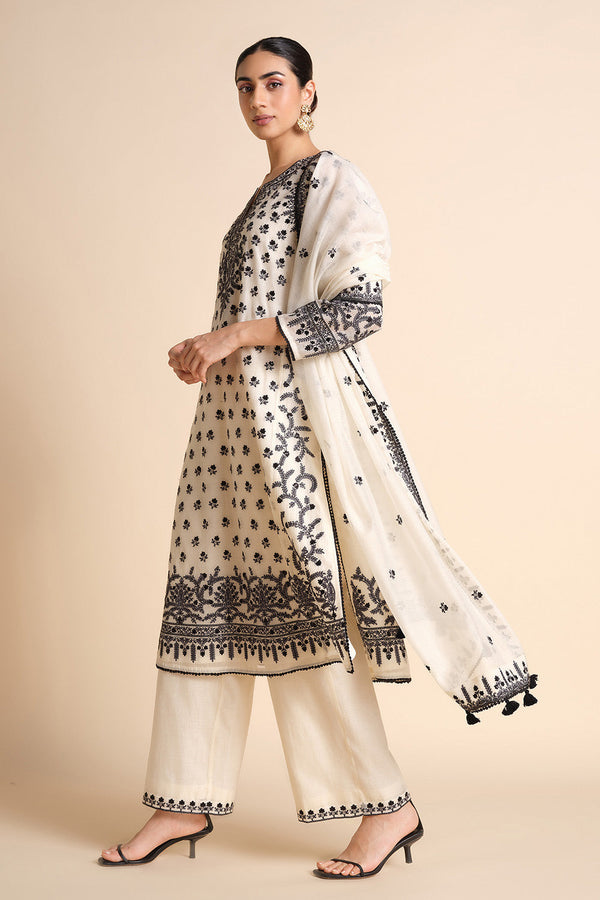 Sawsan Embroidered Mul Suit Set - White