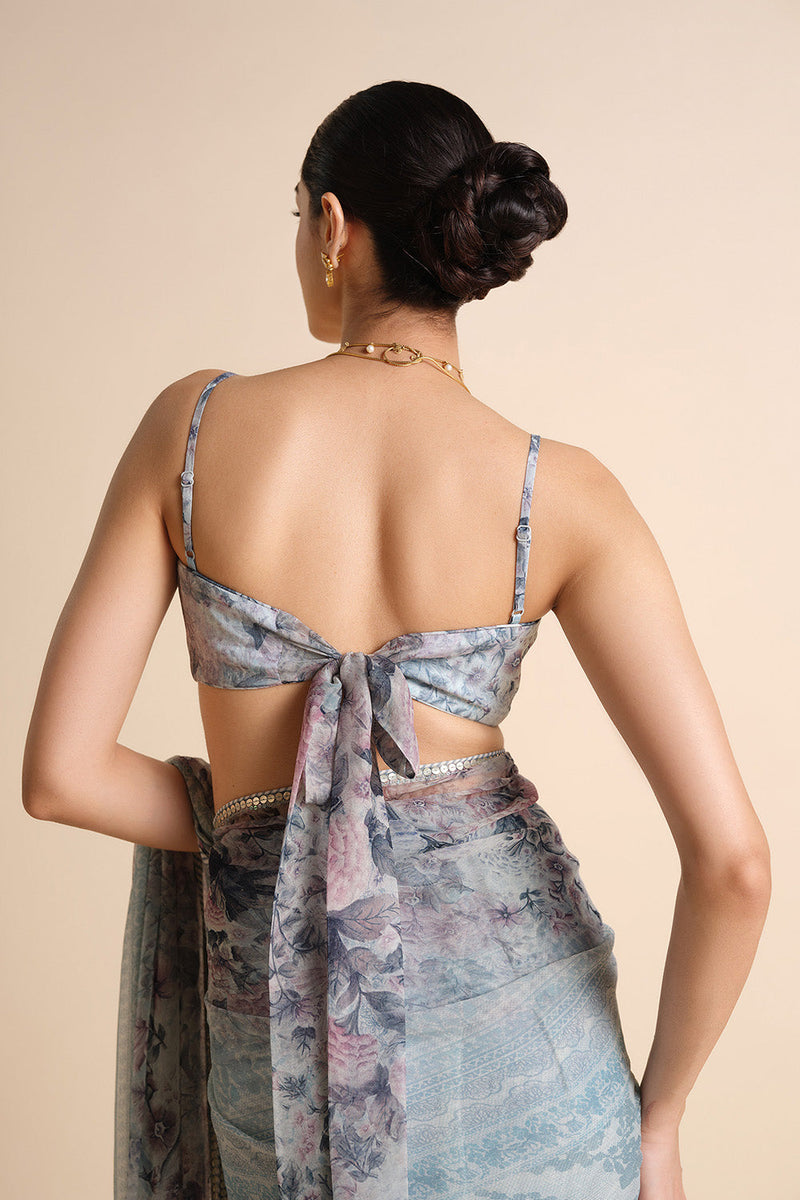 Flores Chiffon Saree - Powder Blue