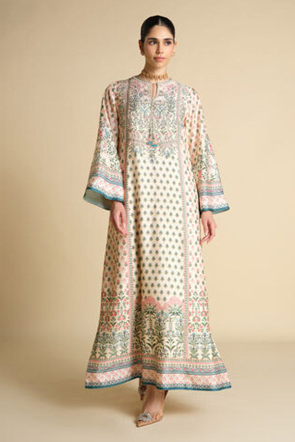 Corvus Embroidered Silk Kaftan - Blush