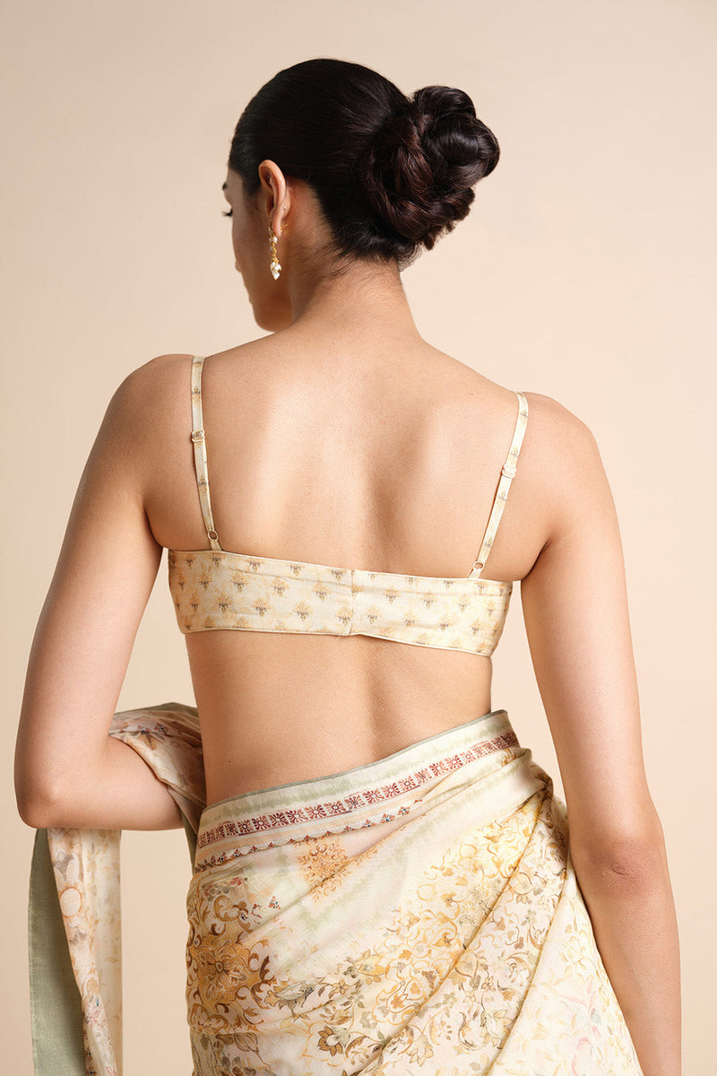 Vanora Printed Saree - Cream