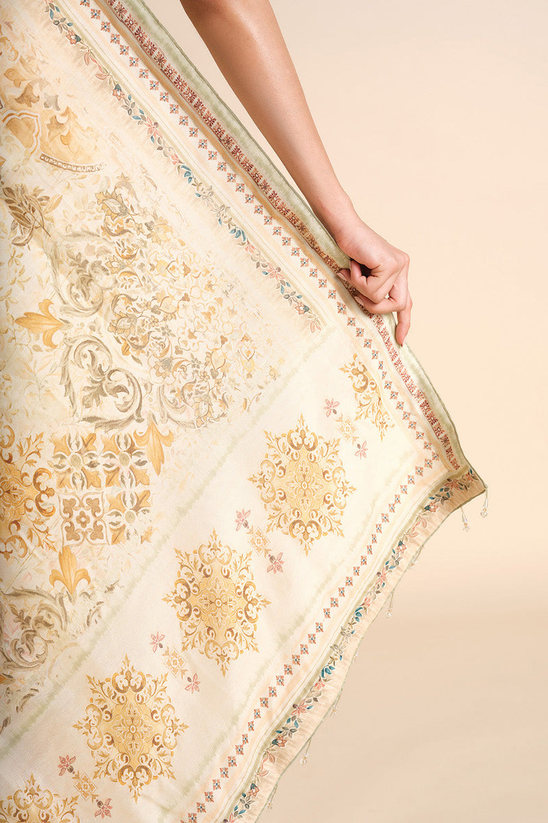 Vanora Printed Saree - Cream