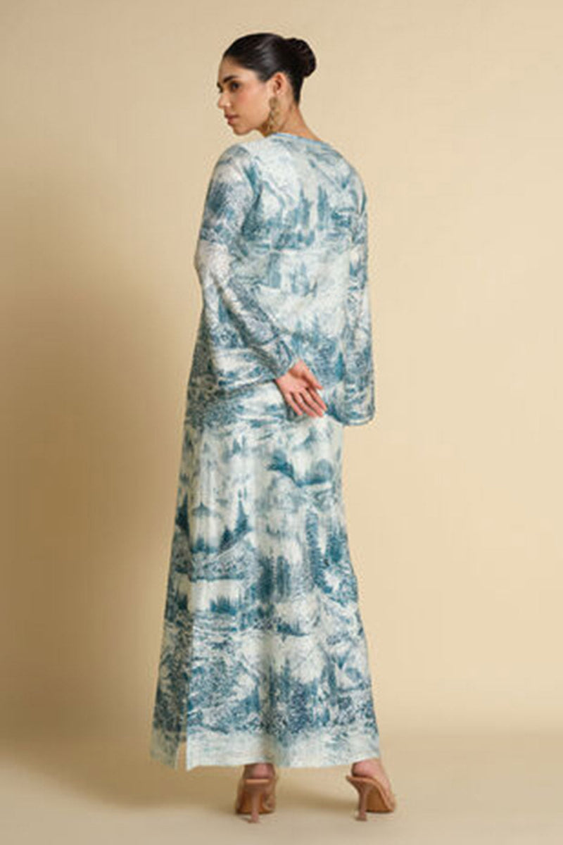 Shahma Printed Silk Kaftan - Powder Blue