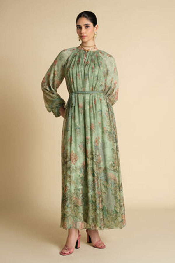 Tayma Printed Kaftan - Sage